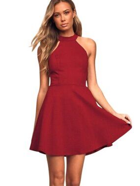 LuLu's Hometown Girl Wine Red Lace Skater Dress Large NWT